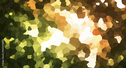 Abstract background with a blended mosaic of geometric shapes and warm earthy tones, featuring a glowing crystallize texture