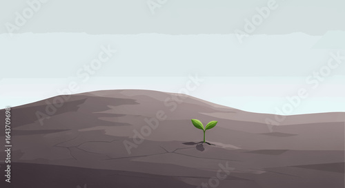 A single green sprout emerges from the earth, a minimalist vector illustration symbolizing new life, hope, and the beginning of growth