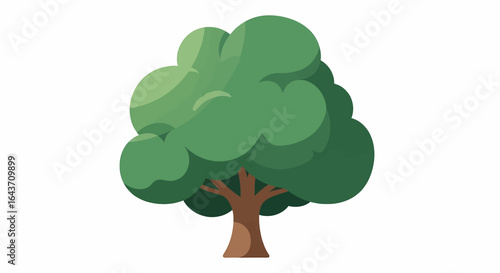 Stylized cartoon illustration of a deciduous tree with a lush green canopy and a brown trunk. Isolated vector graphic design element for nature or ecology concepts