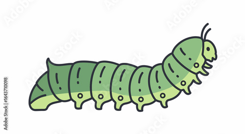 Charming green garden caterpillar illustration with a friendly cartoon design, a crawling insect larva vector isolated on white