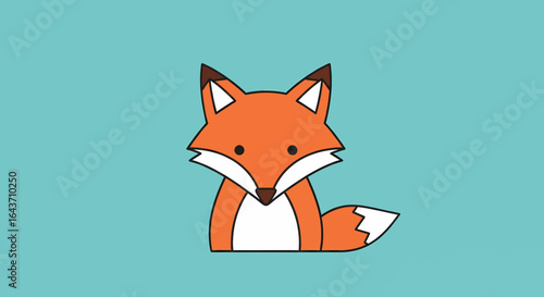 Adorable cartoon fox cub sitting with a bushy tail, a charming flat design vector illustration for kids on a blue background
