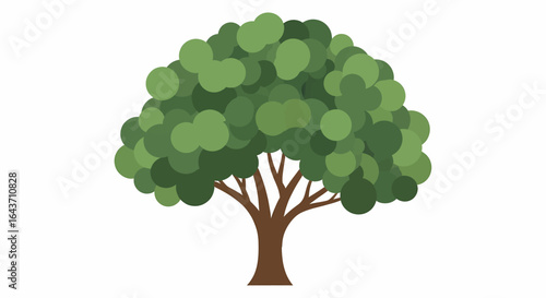 Stylized flat vector graphic illustration of a lush green deciduous tree with a brown trunk, isolated on a white background