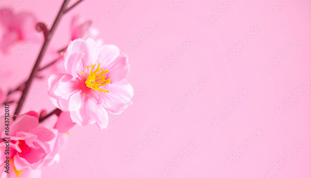 Sakura branch with flowers in the background soft blurred pink background, with space for text Sakura branch with flowers in the background soft blurred pink background, with space for text