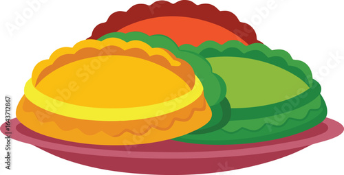 A rainbow quartet of glossy empanadas