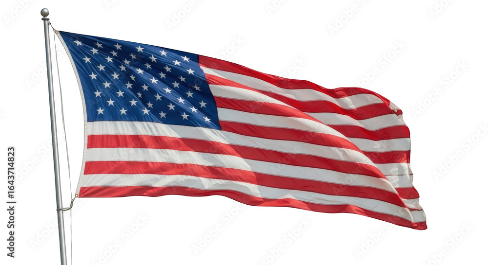 Obraz premium Waving American Flag on White Background 5 america usa united states symbol patriotism national freedom liberty democracy republic stars stripes