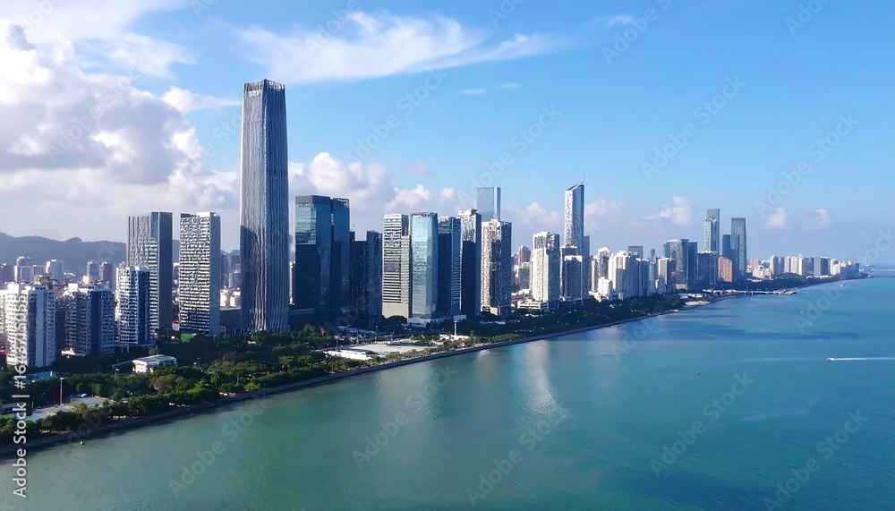 Fototapeta premium Coastal cityscape aerial view