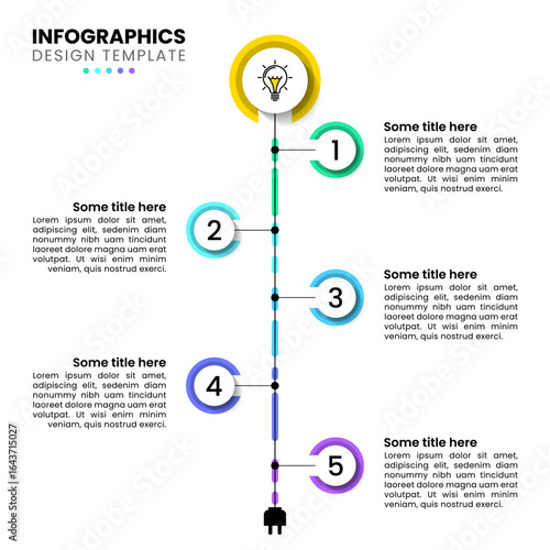 Infographic template. Power outlet with light bulb and 5 steps