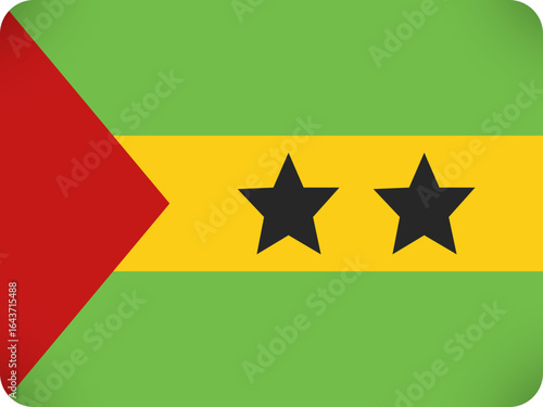 The national flag of sao tome and principe featuring green horizontal bands and a yellow horizontal band with two black stars and a red triangle on the hoist side