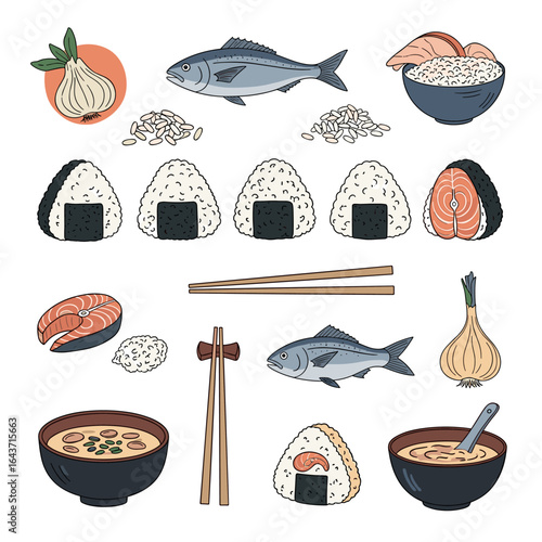 Delicious japanese seafood and rice ball delicacies featuring fresh fish and savory broth