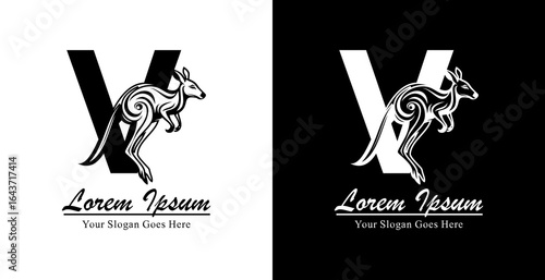 Kangaroo logo design combined with the letter V