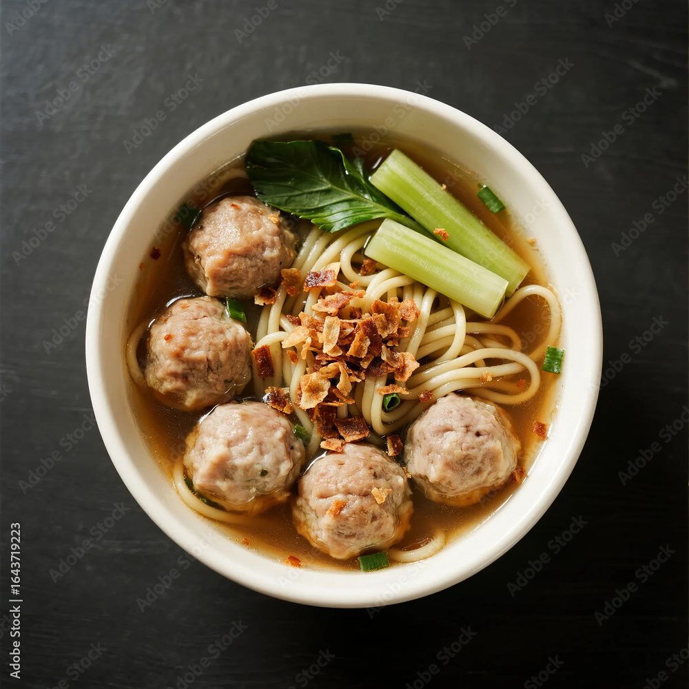 Indonesian Bakso Soup with Noodles and Meatballs
Indonesian Bakso Soup with Noodles and Meatballs