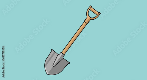 Vector illustration of a garden spade or digging shovel. Simple cartoon icon of a tool for landscaping and construction work.