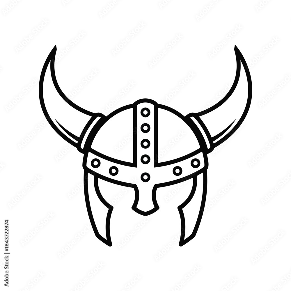 Fototapeta premium Viking Helmet Icon, Horned Barbarian Warrior Headgear, Mythological Warrior Graphic