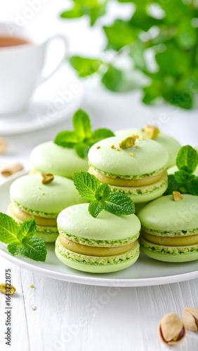 Pistachio macarons dessert image
