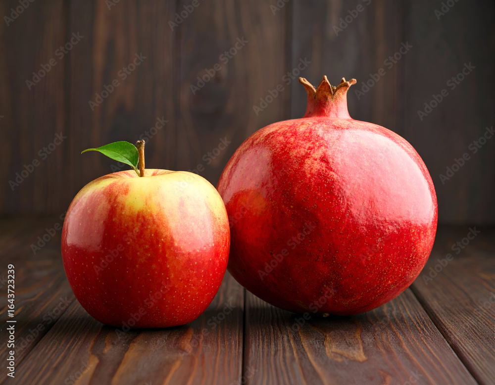 Fresh and pomegranate on a wooden surface. Fresh and pomegranate on a wooden surface.