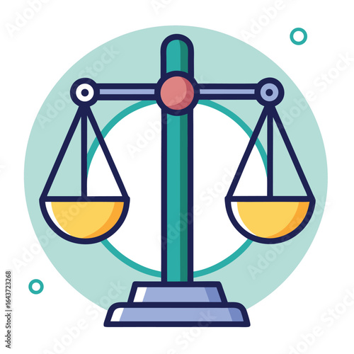 A stylized illustration of a classic balance scale, symbolizing justice, law, and fairness in a legal context