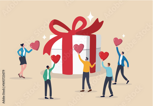 Loyalty program, gift card reward or spending bonus, shopping or sale to earn promotion prize, discount or redeem reward concept, people customer hold heart shape to redeem loyalty reward.
