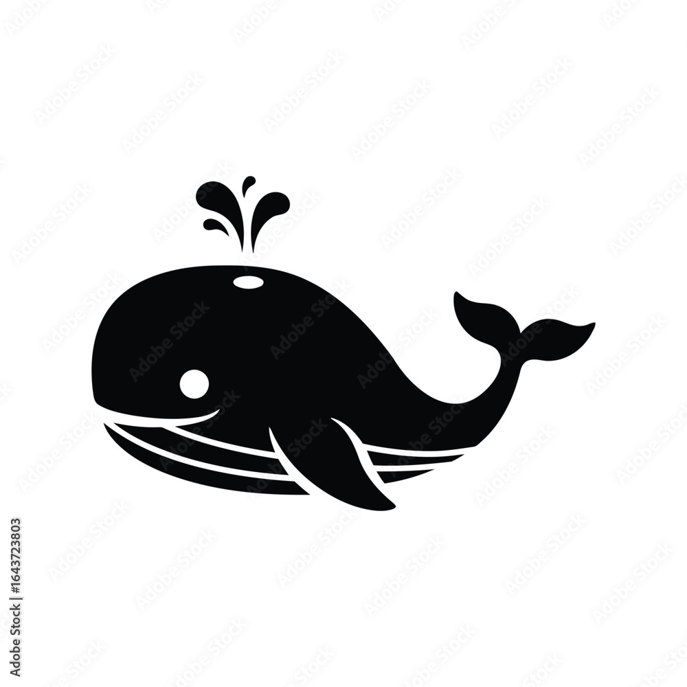 Obraz premium Cute Cartoon Whale Vector, Happy Black and White Spouting Water Illustration