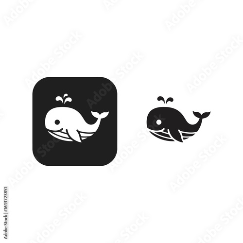 Cute Cartoon Whale Vector, Happy Black and White Spouting Water Illustration