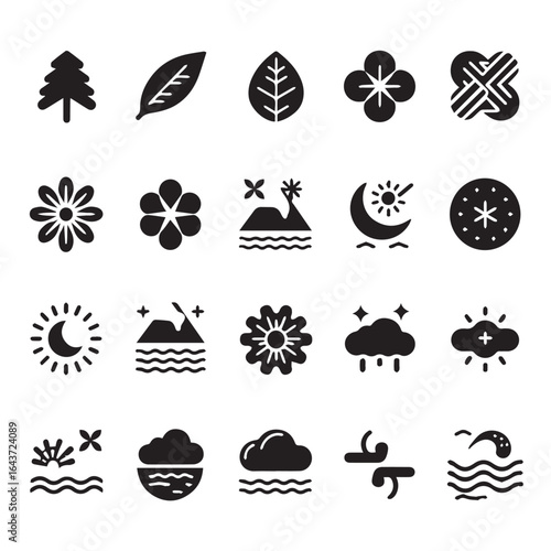 Collection of nature and weather related glyphs in a vector format icon set