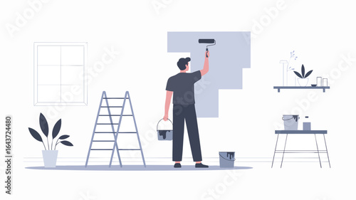 Modern Flat Vector Illustration of DIY Home Renovation Scene on White Background