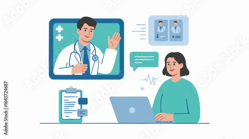 Telehealth & Online Doctor — Flat Vector Illustration