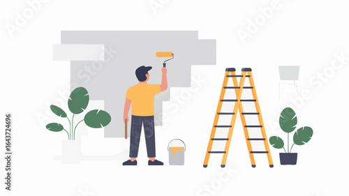 Modern Flat Vector Illustration of DIY Home Renovation Scene on White Background