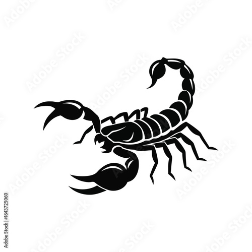 Scorpion black silhouette vector, poisonous animal, dangerous insect, desert wildlife, zodiac sign, horoscope, isolated graphic