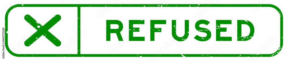 Fototapeta premium Grunge green refused word with wrong check mark icon square rubber seal stamp on white background