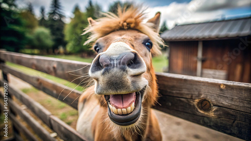 Funny Horse Portrait – Farm Animal, Close-Up Horse, Smiling Animal, Farm Life, Domestic Horse, Country Living, Animal Humor, Equine Portrait, Ranch Animal, Funny Face, Happy Horse, Animal Photography,