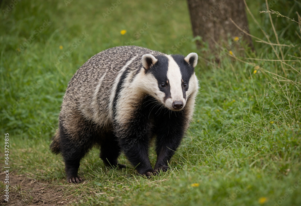 Photo closeup of beautiful European badger in natural Scene Photo closeup of beautiful European badger in natural Scene
