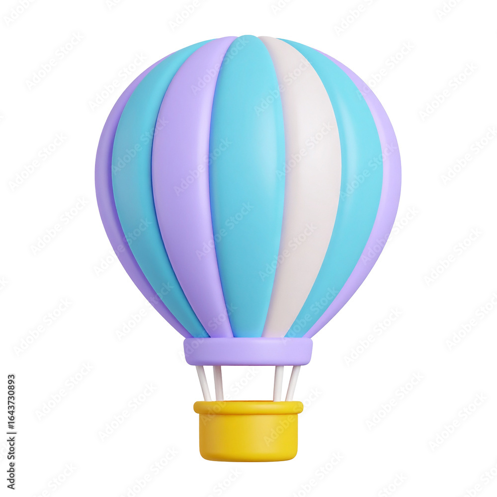 Obraz premium Cute stylized hot air balloon, pastel colors, 3D render on transparent background