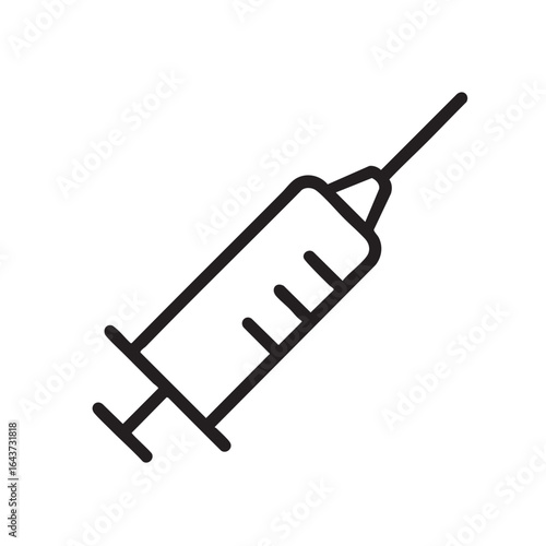 Syringe Vector Icon Black Outline Injection Medical Healthcare Illustration Vaccination Treatment Disease Prevention Immunization Needle Drug Administering and Sterile Equipment