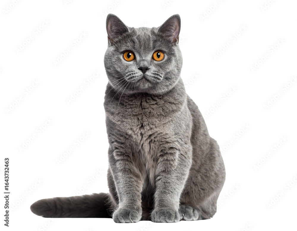 Fototapeta premium British Shorthair Cat Sitting Upright, Front View, isolated on transparent background png
