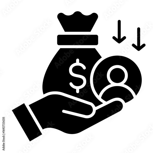 Black and White Flat Style Human Cost Reduction Icon Symbol