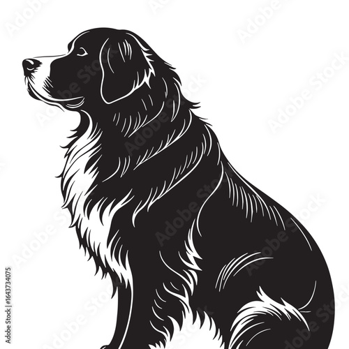 black bernese mountain dog Silhouette Vector, High Quality Illustration on White Background