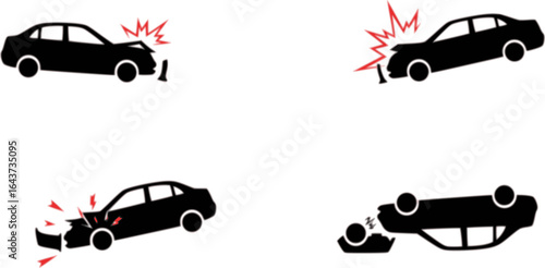 Car accident icon set. Car crash icons. Vector Illustration. 