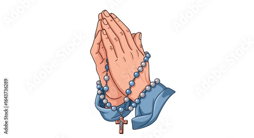 Praying Hands With Rosary Beads Symbolizing Faith Hope Devotion Spiritual Connection and Blessings Isolated on Transparent Background