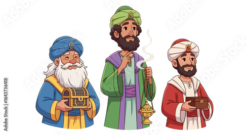Three Wise Men Offering Gifts Ancient Religious Figures Isolated on Transparent Background