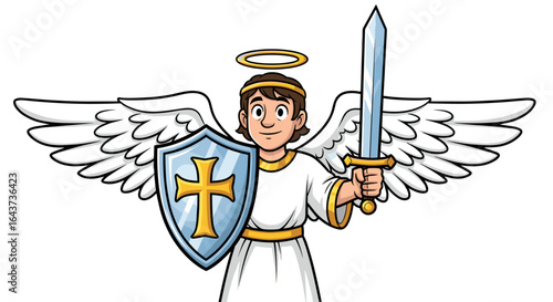 Courageous Angel Warrior Holding Sword and Shield Isolated on Transparent Background