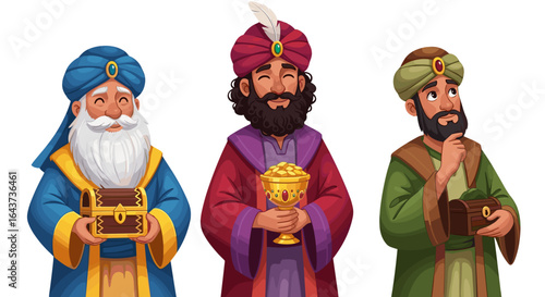 Three Wise Men Bearing Gifts Isolated on Transparent Background Christmas Nativity Scene