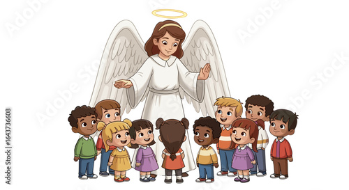 Friendly Guardian Angel Protecting Loving Children Symbolizing Care Hope and Guidance Isolated Transparent Background