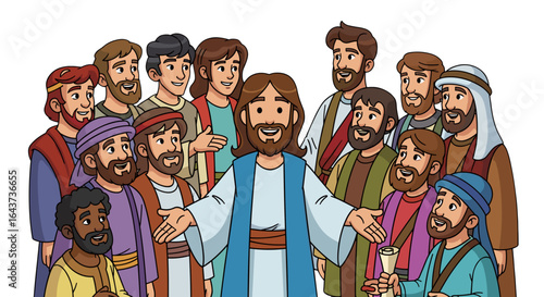 Jesus Christ and His Twelve Apostles Gathering Together Isolated on Transparent Background