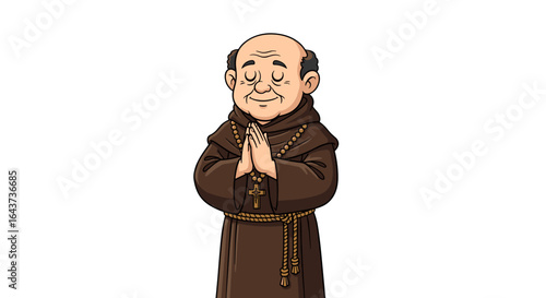 Peaceful Monk Praying with Hands Clasped in Devotion Isolated on Transparent Background
