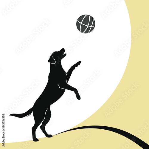 Black vector silhouette illustration of a woman basketball player with a ball