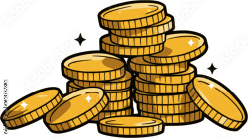 Gold Coins Stack - Cartoon Vector Illustration