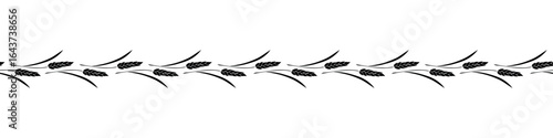 Vector edging, ribbon, border from black wheat spikelets ears in flat style. Autumn ornament, seamless pattern, decorative element on theme of bakery products, flour, harvest, Thanksgiving