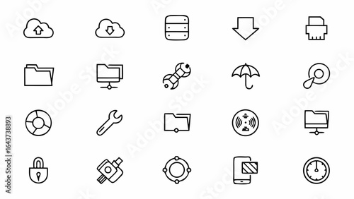 A modern icon pack highlighting digital backup, file restoration, and cybersecurity recovery. Ideal for IT companies, tech services, and software branding