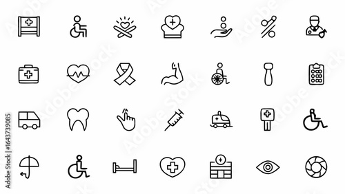 A soothing collection of minimalist line art icons representing healing, wellness, and rehabilitation. Perfect for healthcare apps, medical brochures, and wellness programs