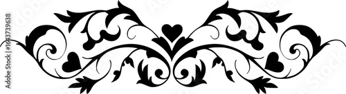 Filigree curly Calligraphic Heart, Fancy Line Flourishes Swirls hearts, curve romantic love separator, Valentines Day divider flourish Swirl, Calligraphy Flourish lettering header hearts scroll